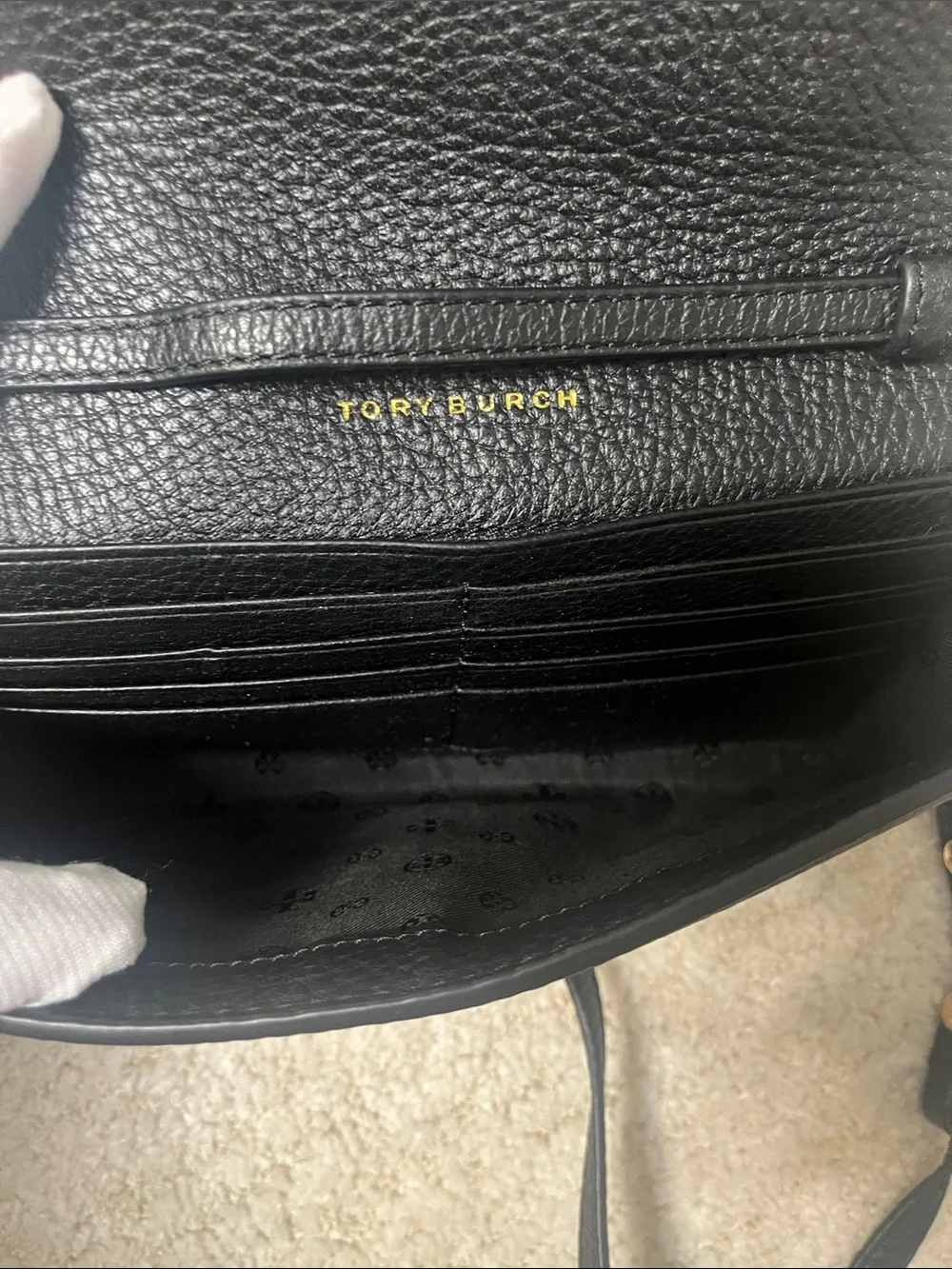 Tory Burch Women's Black Leather Crossbody Bag with Gold Accent